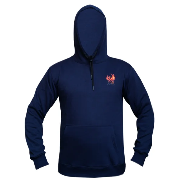 Midnight flame navy blue hoodie with phonix hoodie front